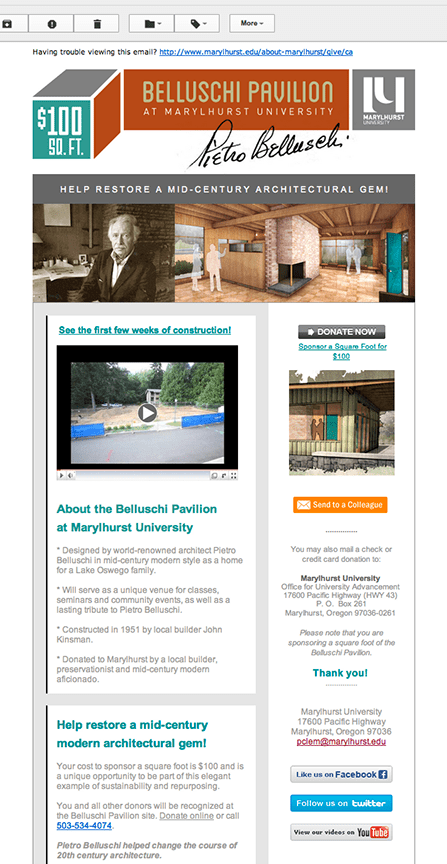 Marylhurst University $100 Square Foot Campaign